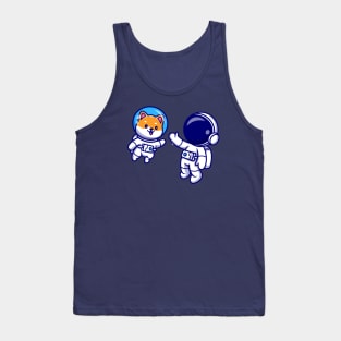 Cute Astronaut Flying With Shiba Inu Dog Astronaut Cartoon Tank Top